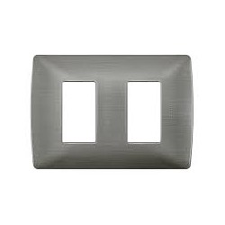 PLACA DE 2 MODULOS DE RESINA CON CHASIS QZ4803M2AAC ACERO MX BTICINO